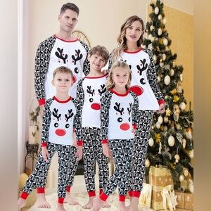 Reindeer Print Kids Pajama Set - White and Black